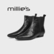 MILLIE 妙丽尖头平底复古手抓纹羊皮真皮气质单里切尔西短靴秋
