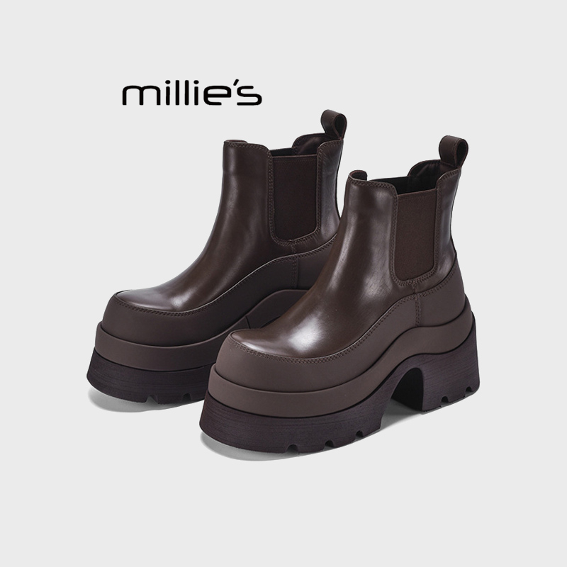 MILLIE'S/妙丽粗跟加绒烟筒短靴