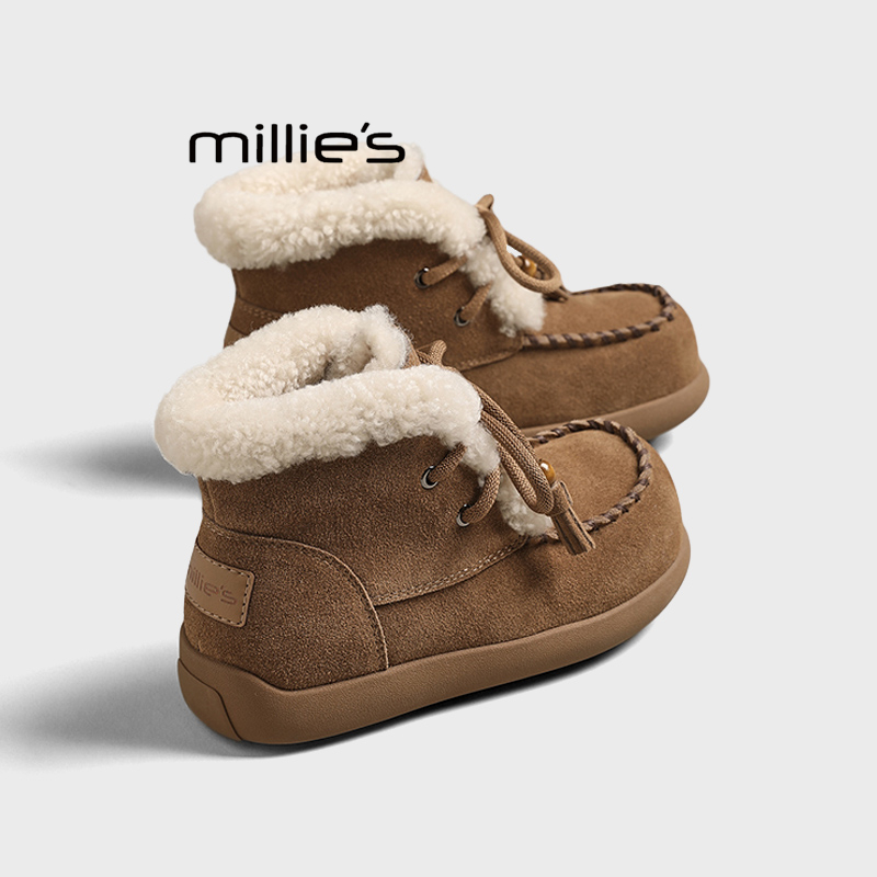 MILLIE'S/妙丽真皮加绒加厚靴子