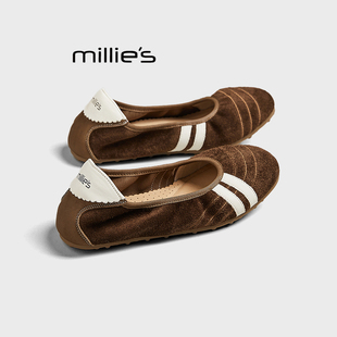 MILLIE'S/妙丽小个子内增高单鞋女法式配裙子浅口平底蝴蝶结软底