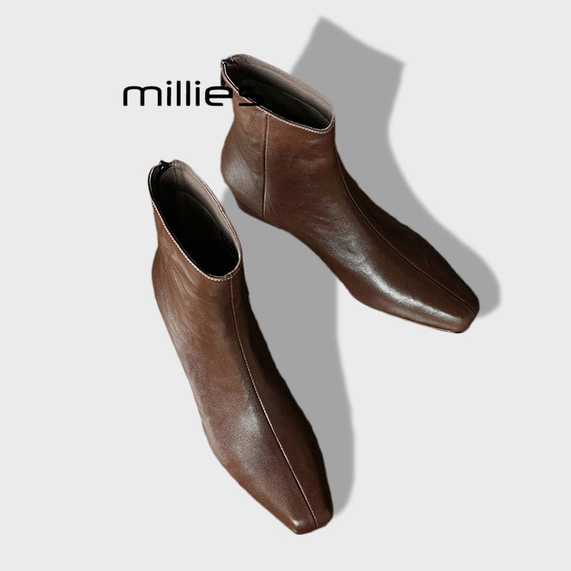 MILLIE'S/妙丽真皮复古小短靴