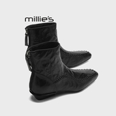 MILLIE 靴瘦瘦靴Z 轻奢低跟方头短靴女真皮短筒时装 妙丽秋冬法式