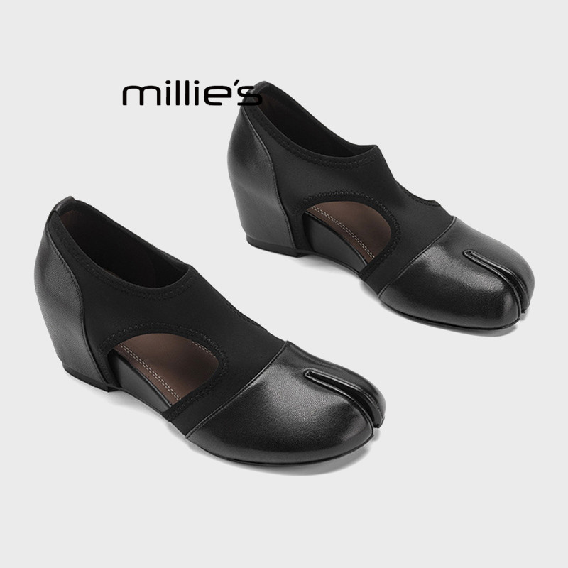 MILLIE'S/妙丽内增高镂空小众分趾鞋女休闲通勤软底防滑芭蕾舞鞋Z
