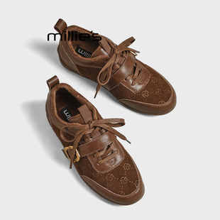 女软底系带休闲运动芭蕾舞小皮鞋 妙丽复古皮带扣德训鞋 MILLIE