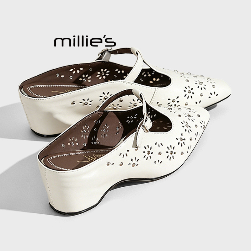 MILLIE'S/妙丽铆钉镂空雕花包头凉拖鞋女2026夏季外穿方头半拖鞋Z