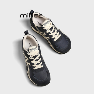MILLIE'S/妙丽厚底德训鞋女2025秋季休闲运动板鞋复古阿甘老爹鞋