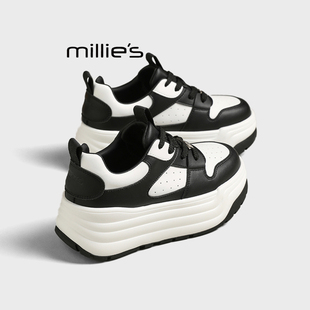 轻便透气百搭运动休闲鞋 妙丽厚底增高板鞋 款 女2025秋季 MILLIE