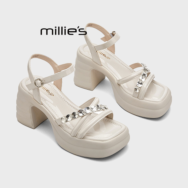 MILLIE'S/妙丽高跟鞋女2026夏季款外穿小个子法式气质厚底凉拖鞋Z