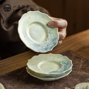一品仟堂手绘文心兰男女士家用功夫茶具隔热防烫杯托茶道杯垫