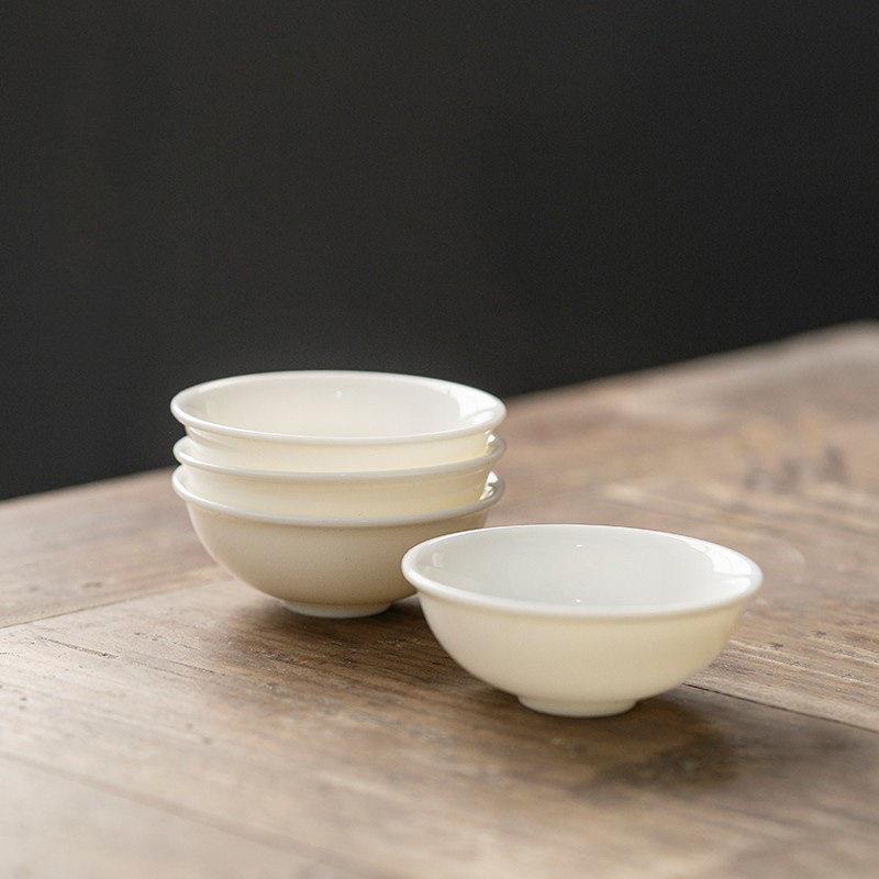 德化羊脂玉功夫茶杯喝茶家用主人杯潮汕白瓷品茗杯茶具套装小茶杯