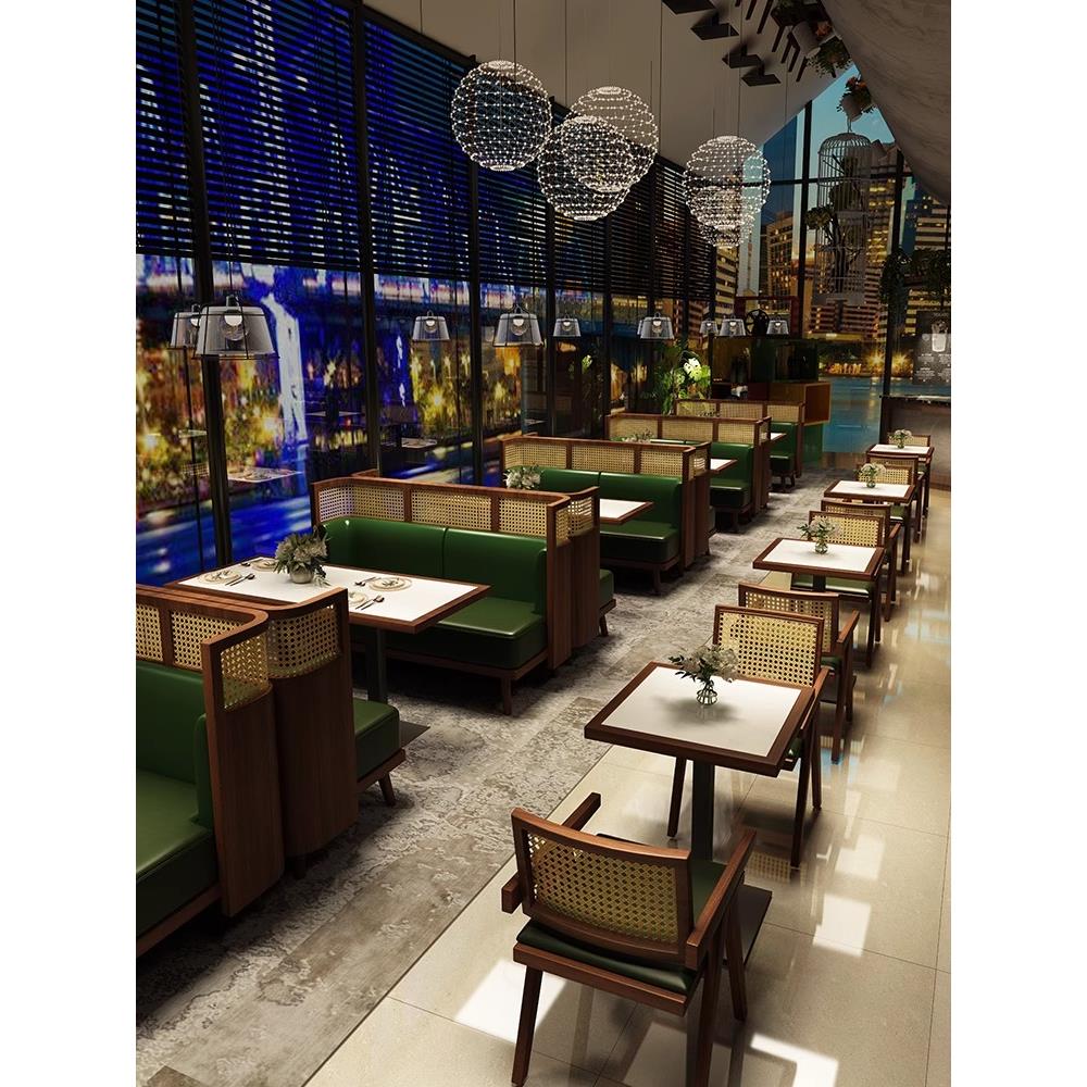 定制卡座沙发商用东南亚主题餐厅茶楼桌椅组合咖啡火锅日料店实木