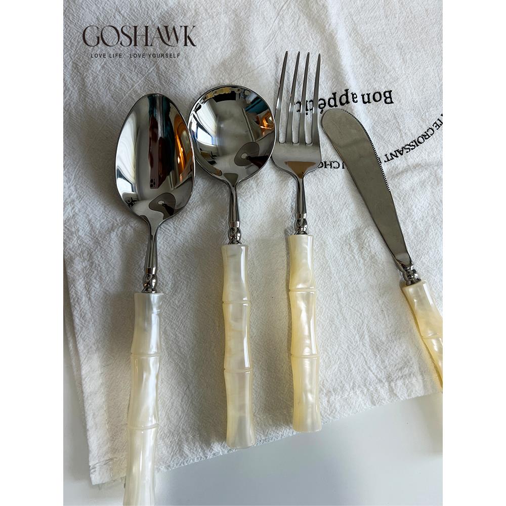 苍鹰高看西餐餐具套装家庭创意竹304不锈钢牛排刀，叉和勺子