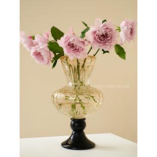 洒金琉璃高脚覆古中古法式老货高级艺术风灯花瓶花器插花摆件