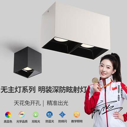 明装射灯双头led无主灯照明客厅灯卧室方形聚光防眩吸顶式斗胆灯
