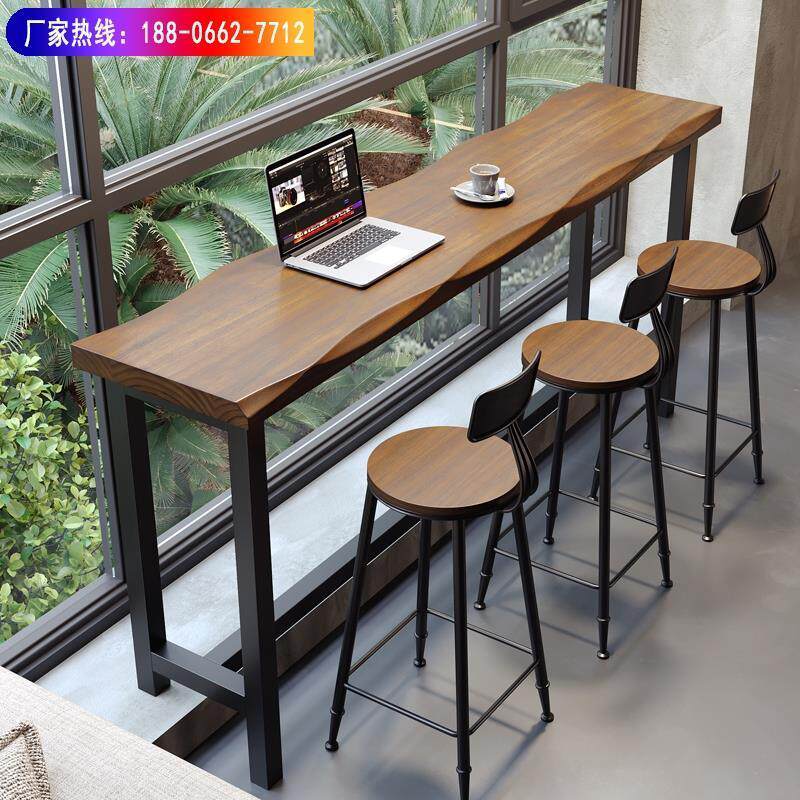 吧台桌简约实木靠窗长条高低脚长桌子高脚桌椅靠墙窄桌阳台家用