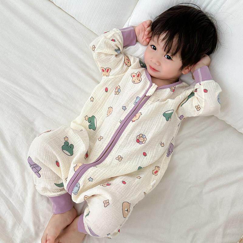 婴儿睡袋春夏款宝宝护肚空调服薄款柔软透气棉纱布幼童分腿防踢被