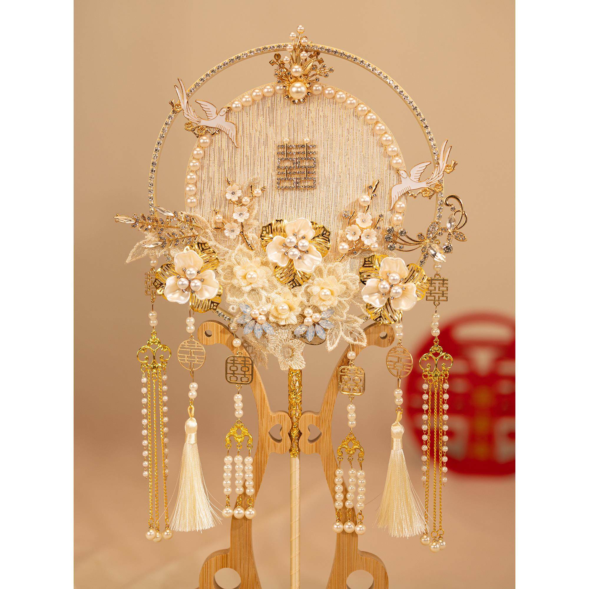 中式喜扇结婚新娘团扇diy材料包手工喜扇成品古风金色手持秀禾扇,家居饰品,工艺扇/团扇/喜扇/折扇,淘宝优惠券,粉丝福利购,淘宝优惠卷