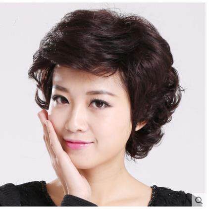 假发女全头套式中老年假发修脸蓬松中短卷发真发女士假发自然逼真