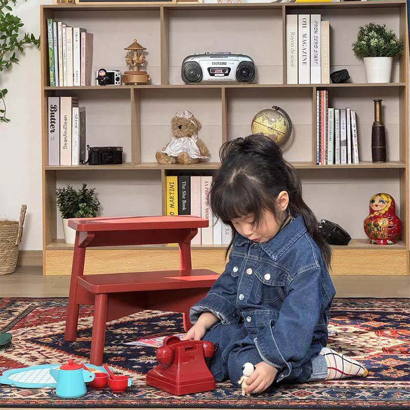 儿童垫脚凳台阶凳子宝宝踩高凳穿鞋垫脚小板凳实木洗手凳pupupu
