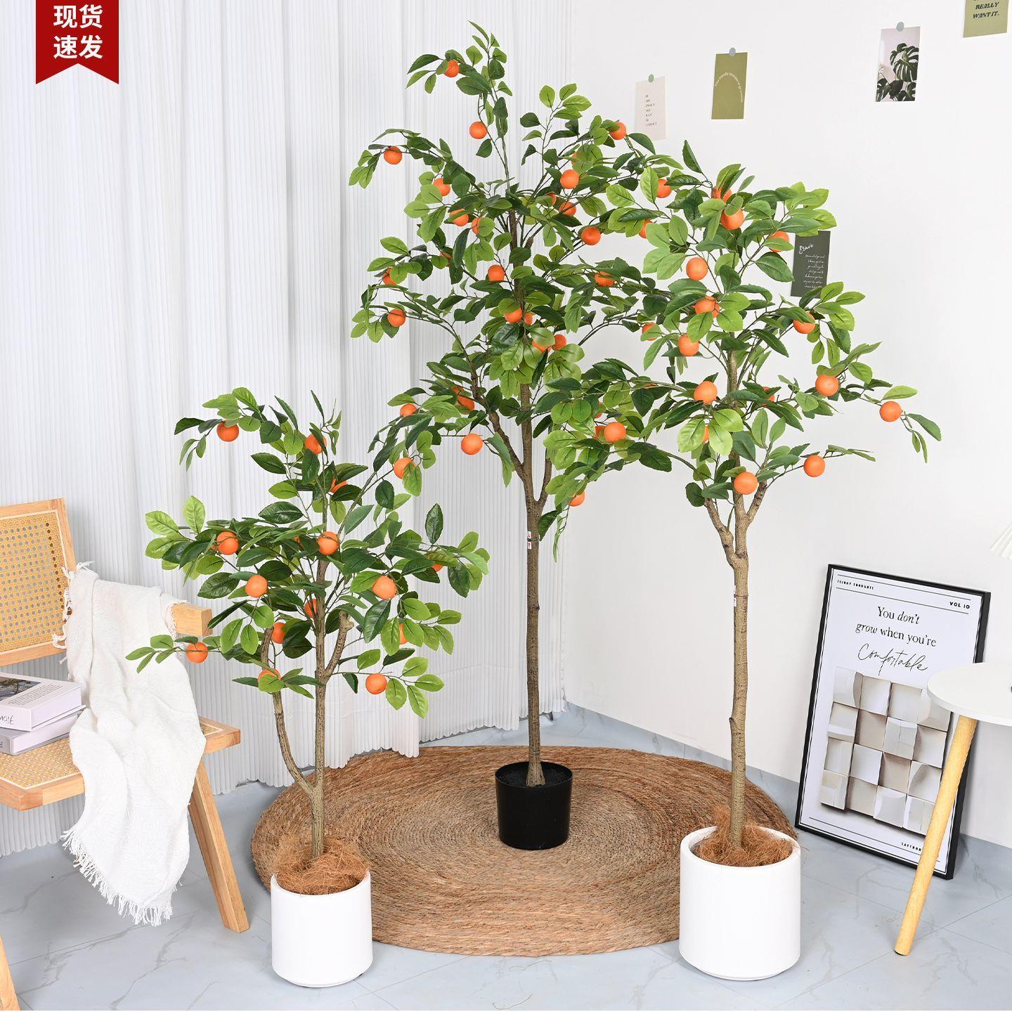 彷真绿色植物橘子树盆栽室内客厅门店落地装饰彷真花树假桔子树盆