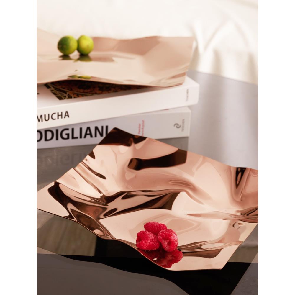 北欧轻奢波浪纹托盘不锈钢水果盘钥匙收纳盘客厅装饰摆件置物盘