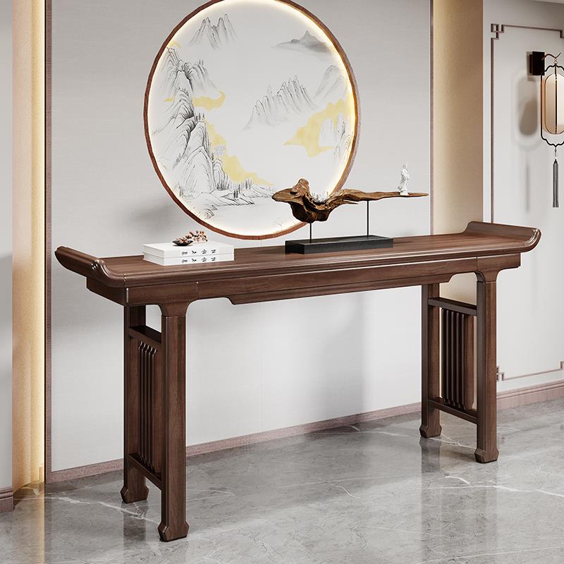 新中式条案中堂六件套实木神台乌金木玄关农村堂屋供桌翘头案组合