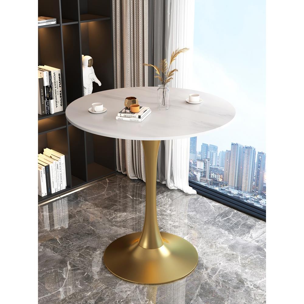 简约接待洽谈桌咖啡厅奶茶店郁金香休闲餐桌北欧阳台岩板小圆桌子