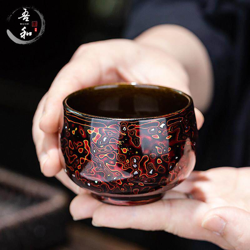 吾和漆器茶具 福州非遗大漆木胎防摔不烫手 金虫纹螺钿茶杯主人杯