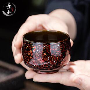 吾和漆器茶具 福州非遗大漆木胎防摔不烫手 金虫纹螺钿茶杯主人杯