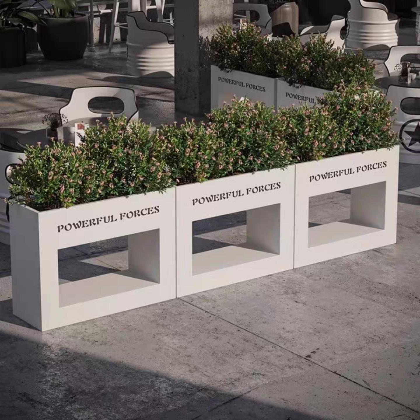 创意定制户外移动商业街花箱不锈钢奶茶店铁艺花架镀锌钢金属围栏