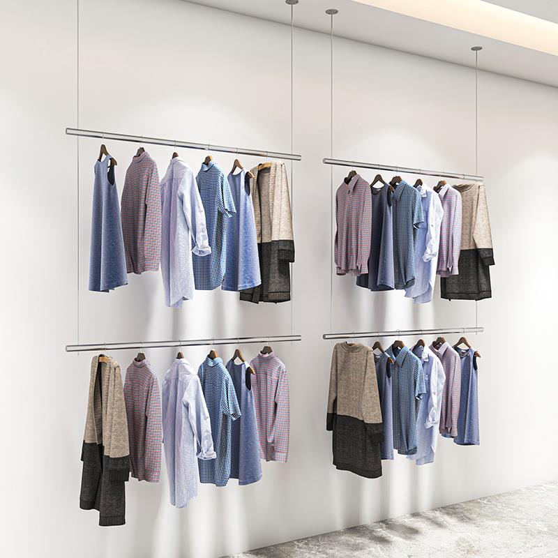 服装店展示架不锈钢悬吊式天花板悬挂货架双层多层吊架童装女装挂