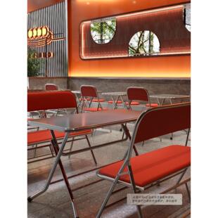 不锈钢桌子圆桌椅餐饮商用桌正方形折叠桌工业风长方桌可折叠餐桌