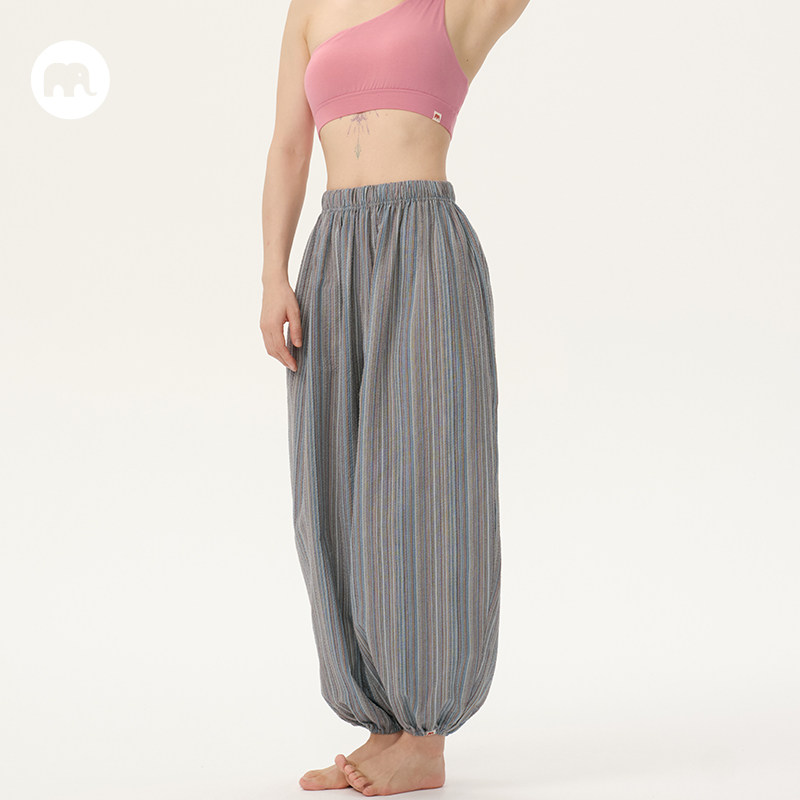 omshan·休闲纯棉麻感宽松灯笼裤 条纹花色瑜伽束脚裤男女同款,运动/瑜伽/健身/球迷用品,瑜伽长裤,淘宝优惠券,粉丝福利购,淘宝优惠卷