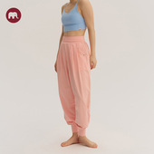 omshan.折叠高腰褶皱束脚瑜伽裤 日常舒适简约运动休闲裤