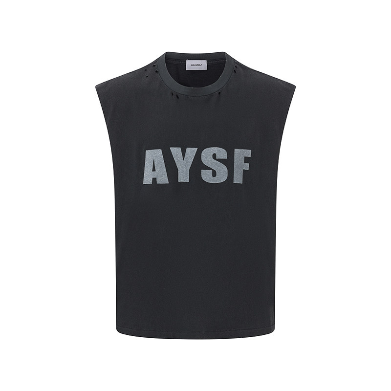 askyurself美式字母印花宽松无袖背心男潮牌街头百搭坎肩上衣图片