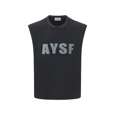 askyurself美式字母印花宽松无袖背心男潮牌街头百搭坎肩上衣