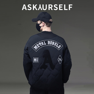 ASKYURSELF黑巧克力棉服夹克A字梵文冬季新款男士上衣