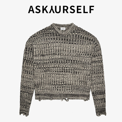 混色格纹男士复古圆领交叉