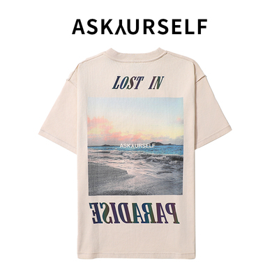 ASKYURSELF做旧白加州风景T恤