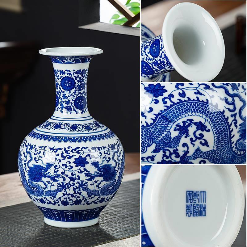 景德镇陶瓷器仿古龙纹青花瓷花瓶摆件新中式家居客厅博古架装饰品