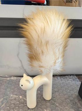 鸡毛掸子插瓶管型花器猫猫花瓶陶瓷工艺摆件客厅插花家居装饰品