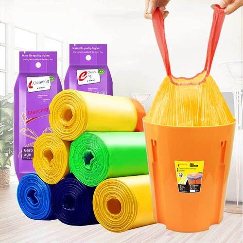 e洁自动收口垃圾袋手提式抽绳加厚家用不易漏加大号60x70cm5卷装