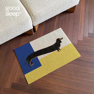 醒来不如做梦 中古撞色狗入户门垫地垫门口玄关插画丝圈垫可裁剪