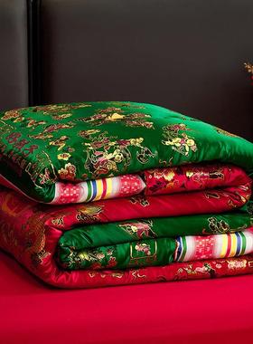 恒源昌结婚陪嫁被子喜被红绿被新婚大红色老式龙凤百子丝绸缎大豆