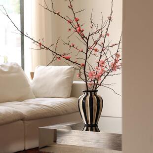 芥子家居法式覆古陶瓷条纹花瓶摆件客厅插花装饰品高级感水培花器