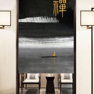 棉麻布艺门帘隔断帘家用书房遮挡风半截帘禅意免打孔客厅厨房挂帘