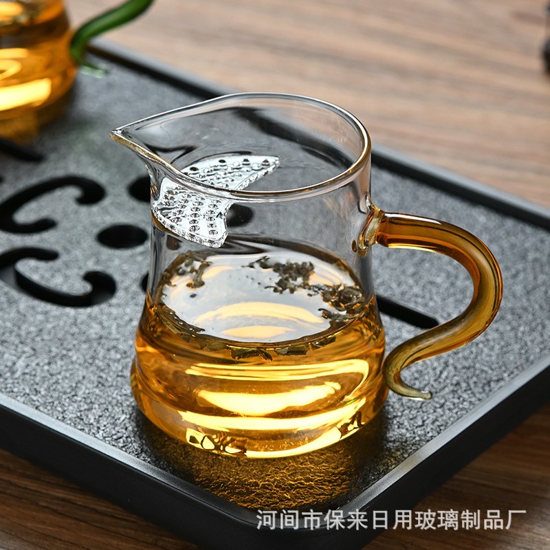 月牙杯耐热绿茶公杯月牙滤网泡茶C壶花茶带过滤公道杯玻璃杯茶具