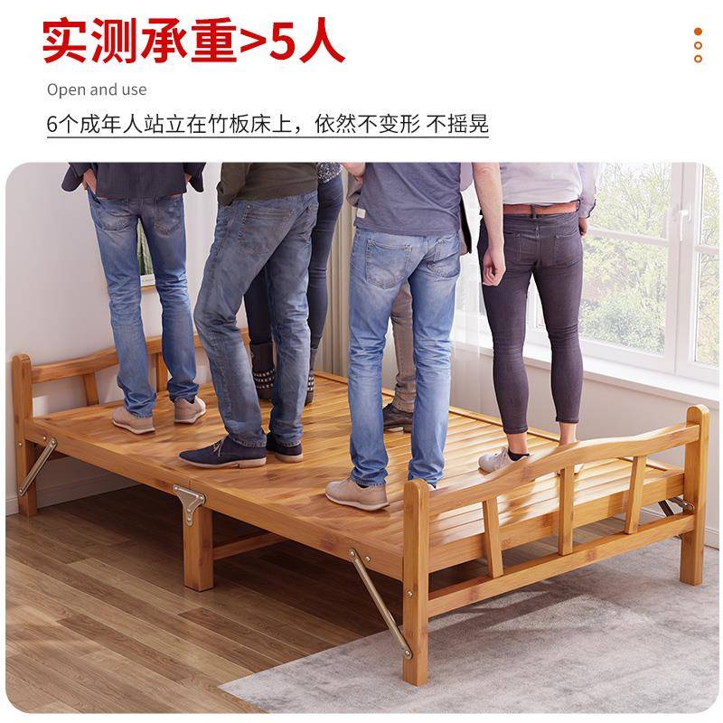 0J竹床折叠床单人双人家用实木凉床成人办公室午休出租房简易硬板