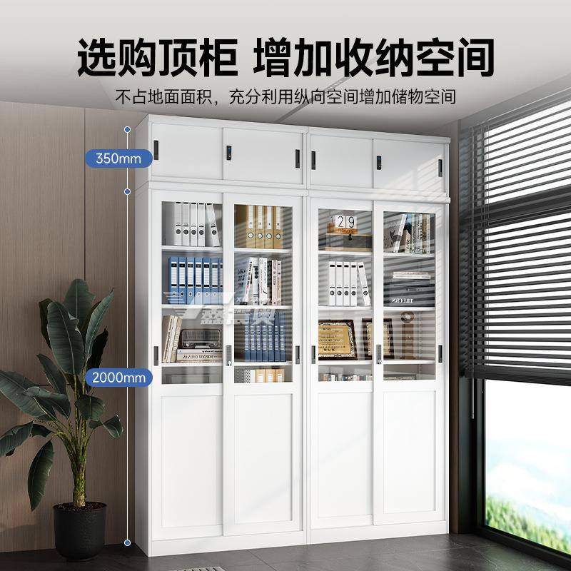 钢制文件柜半玻推拉门储物柜办公室资料凭证收纳柜书房荣誉展示柜