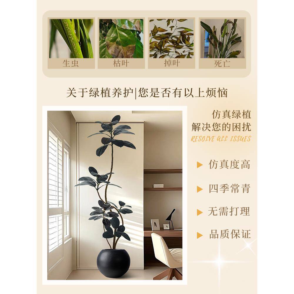 仿真HJG-AG绿植沙黑金刚橡皮树室内发旁假栽物仿生盆大型植客厅落